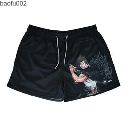 Men's Shorts Anime Running Shorts Men Gym Fitness Training Quick Dry Beach Short Pants Male Summer Black Clover Sports Workout Fitness Bottom W0327