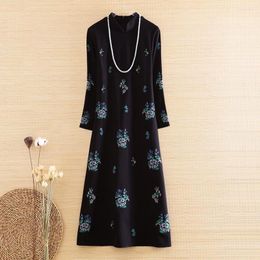 Ethnic Clothing Chinese Style Women Qipao Autumn Royal Embroidery Vingtage Elegant Lady Luxurious Plus Size A-line Cheongsam Dress M-4XL