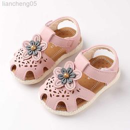 Sandals New Girls Baby Sandals Summer Flower Cut-Outs Breathable Toddlers Shoes Soft Non-slip Round-toe First Walkers Girl Beach Sandals W0327