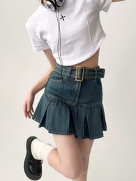 Skirts Y2k Skirt Womens Denim Pleated Skirt Fashion Casual Sweetheart High Waist Slim Gothic Large Size Mini A Line Skirt 230327