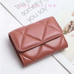 Wallets Sheepskin Short Women Purse Genuine Leather Diamond Latice Cardholder Wallet Luxury Female Small Coin Card Holder Clutch Bag G230327