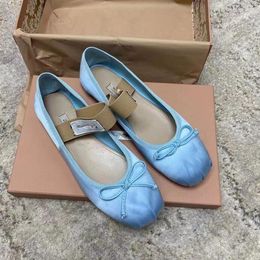 Miui Ballet Shoes New Women's Satin Bow Comfortable Casual Flat Shoes Ladies Girls Holiday Stretch Mary Jane E81n