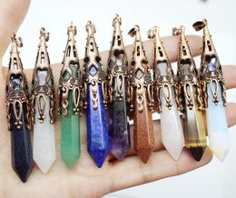 Pendant Necklaces 6pcs Natural Stone Pendants Crystal Aventurine Copper Colour Hexagon Pendulum Chakra Diy Making Women Men JewelryPendant