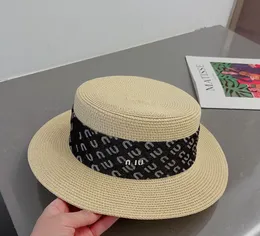 Classic Fine Straw Hat Women's Summer Socialite Flat Top Hat Foldable Beach Hats Elegant Wide Brim Hat Sun cap