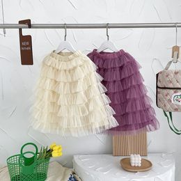 Skirts Early Spring Mesh Fluffy Cake Skirt Midlength Girls Princess Tutu Lace Fairy Half for 17 Years Old Children 230327