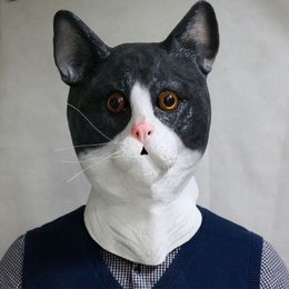 Party Masks Black And White Animal Head Rubber Latex Cat Mask Halloween Costume Party 230327