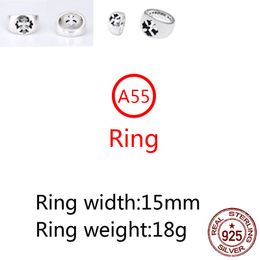 A55 S925 Sterling Silver Ring Fashion Retro Personality Cross Flower Letter Net Red Versatile Punk Style Jewellery Gift for Lover