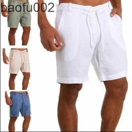 Men's Shorts Men's Shorts casual shorts Fashion sweat Shorts homme Linen Solid Colour Short Trousers Male Summer Beach Breathable Flax Shorts W0327