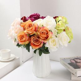Decorative Flowers Artificial Flower Not Wither Realistic Non-fading Easy Care Faux Silk 7 Heads Of Bouquet Bud Heart Roses Weeding Supply