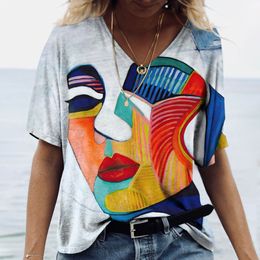 Womens TShirt Tshirt Abstract Art Face Print Girls Clothing 3D Oversized Classic Short Sleeve Tops Female Fashion Casual Streetwear 230327