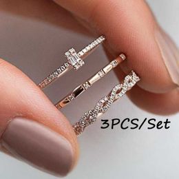 Band Rings 3PCS/Set Ring Set for Women Charm Rings Exquisite Zircon Engagement Wedding Rings Rose Gold Plated Rings Party Gifts Jewelry Set G230327
