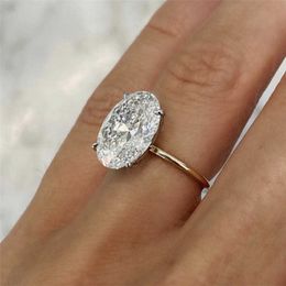 Band Rings Luxury Oval Finger Ring Band Dazzling Brilliant CZ Stone Four Prong Setting Classic Wedding Anniversary Gift For Wife Girlfriend G230327