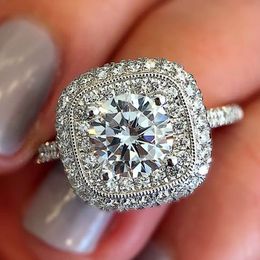 Vintage Zircon Finger Ring White Gold Filled Wedding band Rings for Women Bridal Promise Engagement Jewellery Birthday Gift
