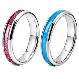Band Rings 4mm Stainless Steel Ring for Men Women Red Fire Opal Inlay Luxury Wedding Band Engagement Rings Jewellery Anillos Mujer G230327