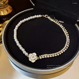 Choker 2023 Women Girls Camellia Flower Rose Pearl Rhinestone Collar Necklace Jewellery Gift
