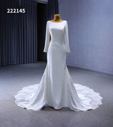 Meerjungfrau-Hochzeitskleid, weiß, rückenfrei, Satinaufkleber mit Kirchenkleid SM222145