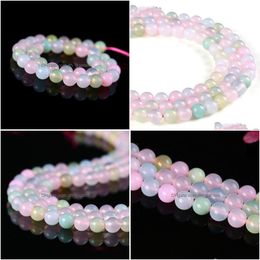 Stone 8Mm Natural Colorf Beads Morganite Round Loose 4Mm 6Mm 10Mm 12Mm For Diy Necklace Bracelet Jewelry Maki Dhfek