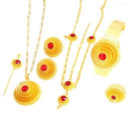 Necklace Earrings Set Ethiopian Gold Color Hair Piece Pendant Chain Earings Ring Pin Bracelet Eritrea Habesha Women Wedding Jewelry