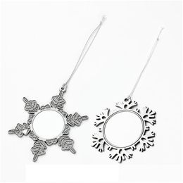 Sublimation Blanks Blank Snowflake Ornament Metal Christmas Pendant Unfinished Hanging Decorations Heat Press Dectors Bla Dhwnq