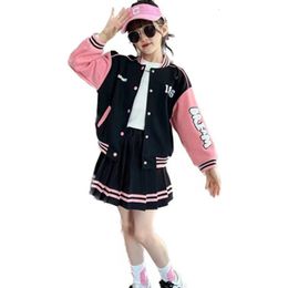 Clothing Sets Teen Girls Spring Baseball Uniform Suit Autumn Fashion Letter Print Patchwork Jacket Coat Pleated Skirt 2pcs JK Outfits 414Y 230327