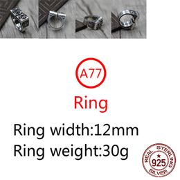 A77 S925 Sterling Silver Ring Fashion Retro Personality Aggressive Five Point Star Cross Flower Hip Hop Letter Net Red Versatile Punk Style Jewelry Gift for Lovers