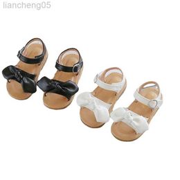 Sandals Girls Sandals Summer Cute Bow Solid Color Baby Girl Shoes Soft Bottom Children Girls Beach Sandals Black White W0327