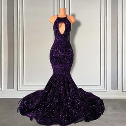 Party Dresses Sexy Mermaid Style Real Sample Cut Out Sparkly Purple Sequined Black Girls Elegant Long Prom 2023 Women