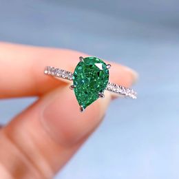 Pear Cut Diamond Emerald Ring 100% Real 925 sterling silver Party Wedding band Rings for Women Bridal Promise Engagement Jewellery