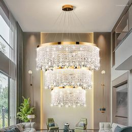 Chandeliers Modern LED Crystal Ceiling Luxury Pendant Lamp For Living Dining Room Circle Hanging Light Home Decor Luster Fixture