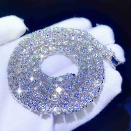 Sterling Silber Schmuck Hip Hop 5 mm Moissanite Tenniskette Pass Diamond Tester Vvs Diamantkette