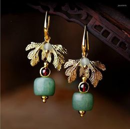 Dangle Earrings Vintage With Green Stone Drop For Women Charms Leaf Hanging Ethnic Fashion Jewellery