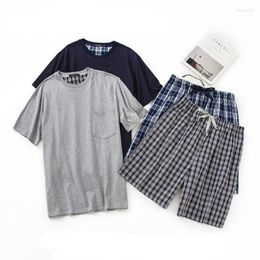 Men's Sleepwear Cotton Pijama For Men Pyjama Set Plaid Spring Summer Two Piece Pyjamas Pyjamas Casual Male Home Clothes