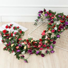 Decorative Flowers 2.5M Rose Artificial String Flower Garland For Home Wedding Arch DIY Fake Plant Vine Spring Party Decoration