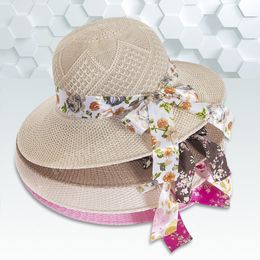 Summer Sun Protection Straw Hat Sun Hat Wide Brim Women Hat Lady Cap Bowknot Ribbon Girl Outdoor Travel Cap Female Cap Gift