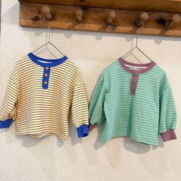 T-shirts deer jonmi Spring Children Striped T-shirts Korean Style Long Sleeve Pullovers Tops Kids Casual Tees 230327