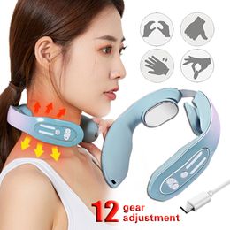 Massaging Neck Pillowws Electric Pulse Ems Portable Neck Massager Cervical Muscular Massage Relax Pain Relief Heater Instrument Personal Health Care 230327