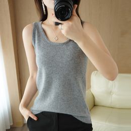 Camisoles Tanks BELIARST 100% Pure Wool Sling Sspring and Autumn Women's Pullover Vest Slim Knit Tops Women's Solid Colour T-Shirt 230327