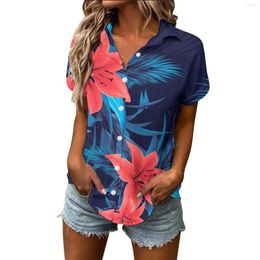 Women's Blouses Floral Print Summer Short Sleeve Shirts Fashion Button Up Women And Casual Holiday Hawaii Tunic Tops