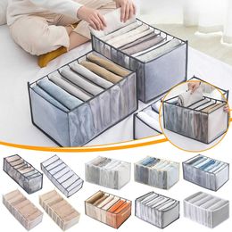 Storage Boxes Bins 6/7/9 Grids Jeans Compartmentalized Storage Box T-Shirts Trousers Clothes Mesh Transparent Drawer Wardrobe Organizer P230324