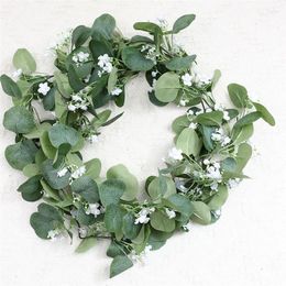 Decorative Flowers 1 Piece Artificial Garland Lifelike Plastic Green Vine Leaves Wreath Decoration For Front Door Wedding Engagement Party