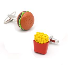Cuff Links Hamburg Fries Cuff Links For Men Food Design Quality Brass Material Yellow Color Cufflinks Wholesale retail 230325