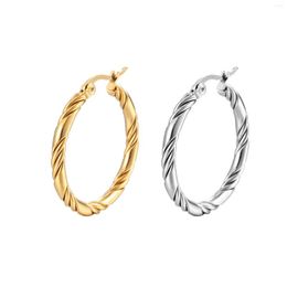 Hoop Earrings 304 Stainless Steel Gold Colour Twisted Round Metal 30mm Dia. Women Simple Party Club Jewellery 1Piar