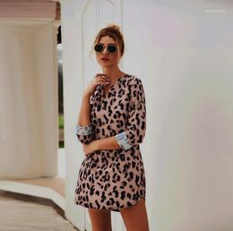 Casual Dresses Women's V-neck Long Sleeve Leopard Snake Print Shirt Loose Slim Sexy Dress