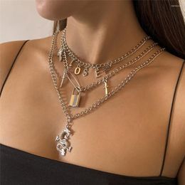 Chains Multilayer Crystal Dragon Padlock Pendant Necklace For Female Trendy Letter Choker Jewelry Wedding Party Gifts 2023