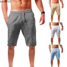 Men's Shorts 2022 Fashion Men Cotton Linen Shorts Male Breathable Causal Short Pants Summer Beach Shorts for Men Fitness Streetwear M-3XL W0327