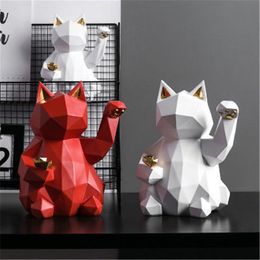 Tabletop Wine Racks Nordic Style Geometric Lucky Cat Crafts Small Ornaments Office Living Room Creative Furnishings Home Cabinet Decorations 230327