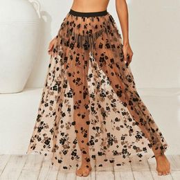 Swimwear Women's 2023 Sexy Women Mesh Sheer Beach Long Skirts See Through Bikini Bathing Suit Cover-Ups