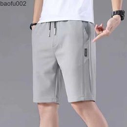 Men's Shorts New Summer Men'S Sports Shorts Solid Color Straight Pattern Loose Type Elastic Waist Drawstring Casual Shorts Jogging Pants W0327