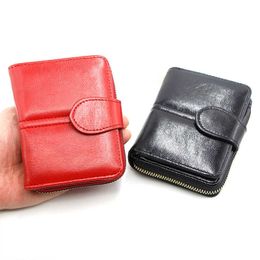 Wallets Women's Wallet New Wax Oil PU Leather Ldies Small Purses Short Coin Purse Card Holder Hasp Zipper Wallets Money Clip Coin Wallet G230327
