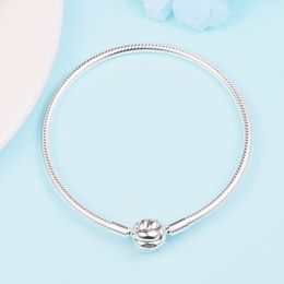 925 Sterling Silver Snake Chain Bracelet with True Love Knot Clasp For Women Fit European Pandora Style Charms Beads Jewellery